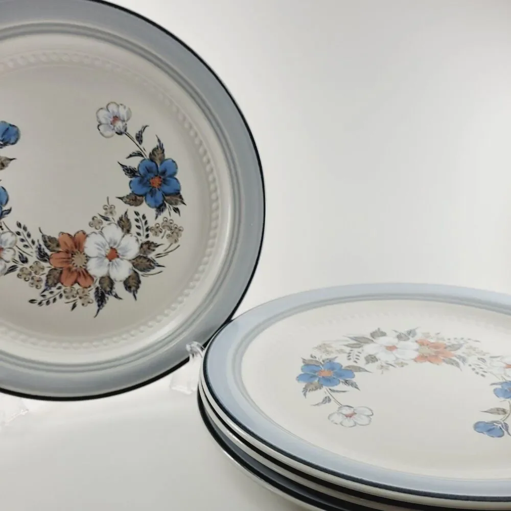 Haviland Crowning Blue Bouquet Stoneware Dinner Plates Set of 4 Vtg Blue 10.75